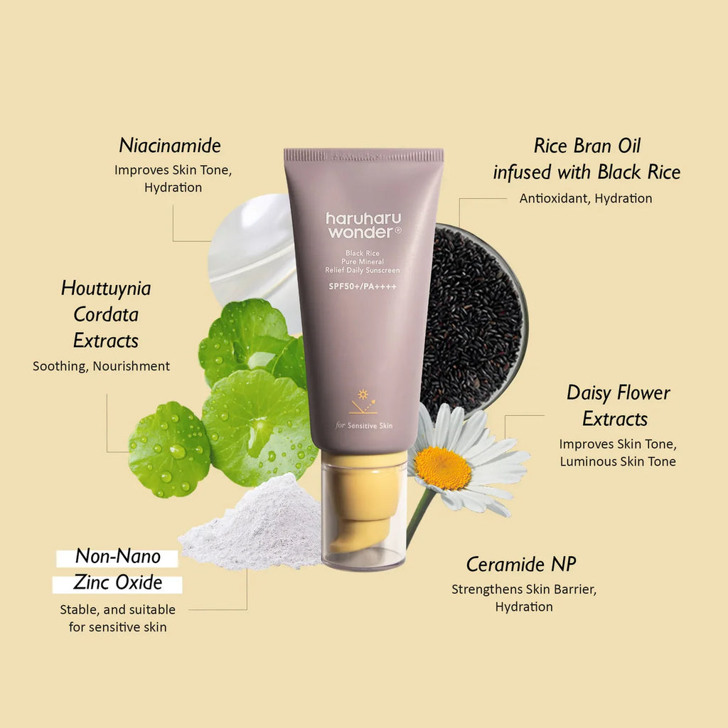 HARUHARU WONDER - Black Rice Pure Mineral Relief Daily Sunscreen SPF50+ PA++++ - 50ml Protector Solar